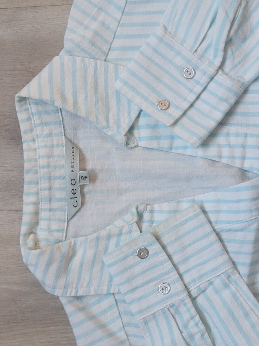 Cleo Light Blue Striped 100% Cotton Button-Up Shirt - Size XSP